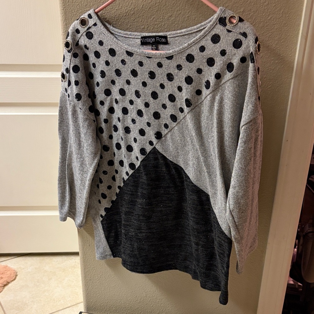 Gray and Black Polka Dot Women's Top